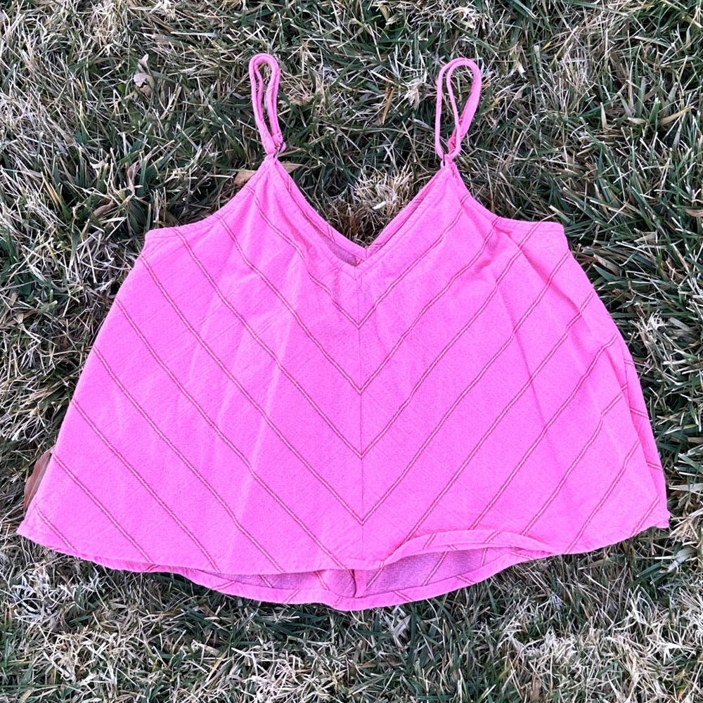 Madewell Sleeveless Bondi Cropped Y2K Hot Pink Striped Cami Camisole Tank Top